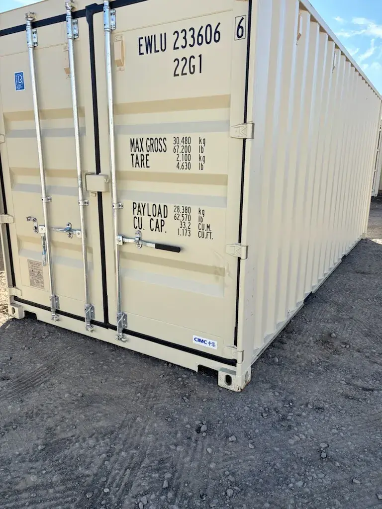 20' Standard One Trip Tri-Door, container EWLU 233606-6, tan, in the Reno yard