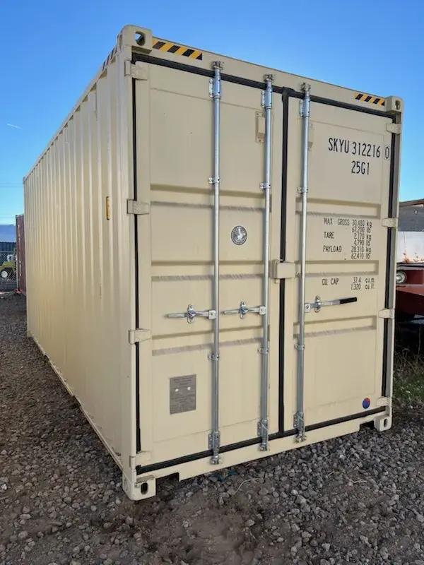 20' High Cube One Trip New, tan, in the Reno yard