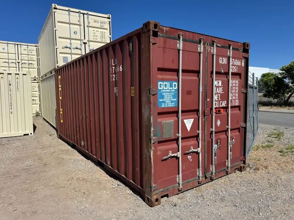 20' Standard Used, container GLDU 576066-6, brick, in the Reno yard