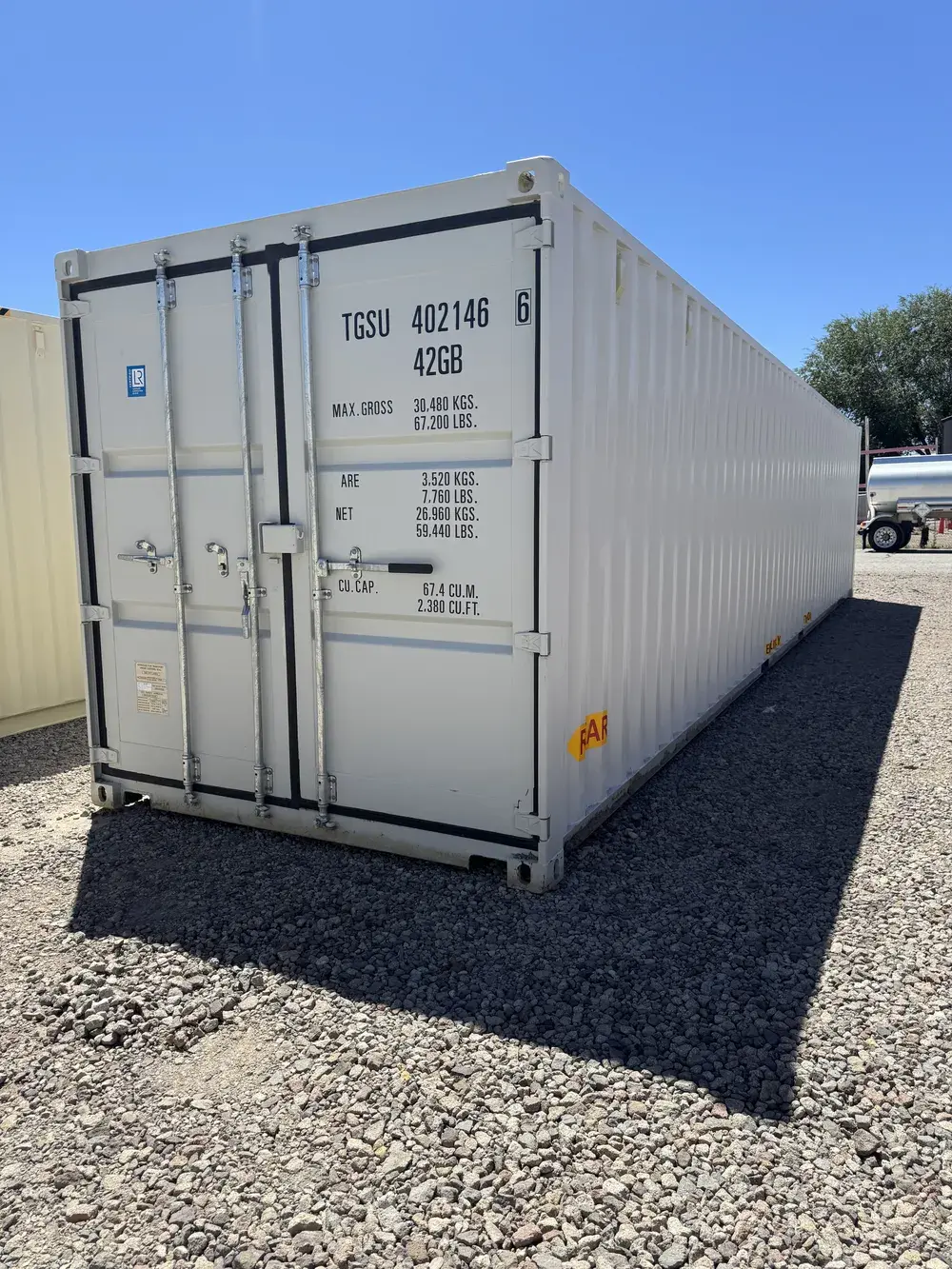 40' Standard One Trip Double Door, container TGSU 402146-6, lt. grey, in the Reno yard