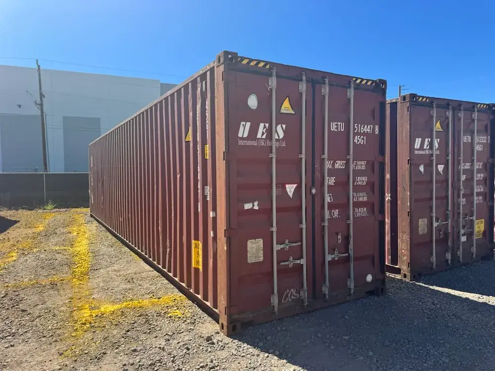 40' High Cube Used, container UETU 516447-8, brick, in the Reno yard