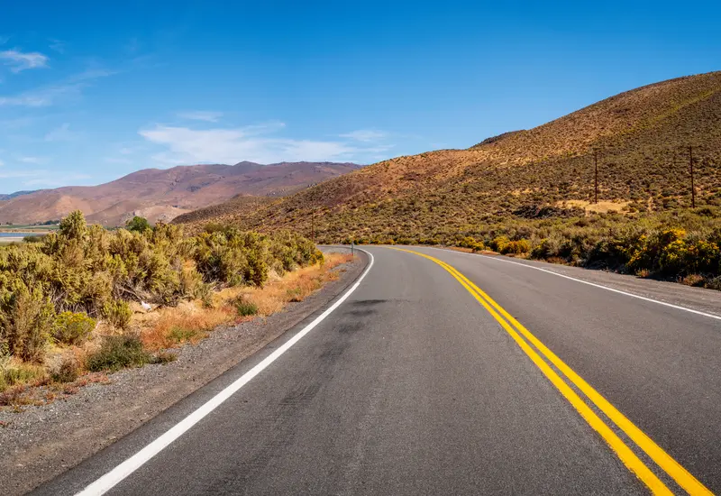 A rural road at Washoe Lake between Carson City and Reno